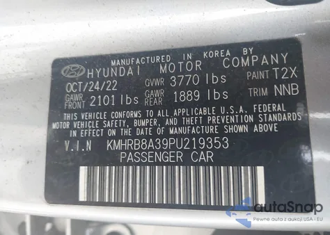 2023 Hyundai Venue Se z USA, uszkodzony, nr VIN KMHRB8A39PU219353